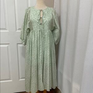 Anthropologie Mable Cottagecore Prarie Maxi Dress Lined Mint Green Floral SPRING
